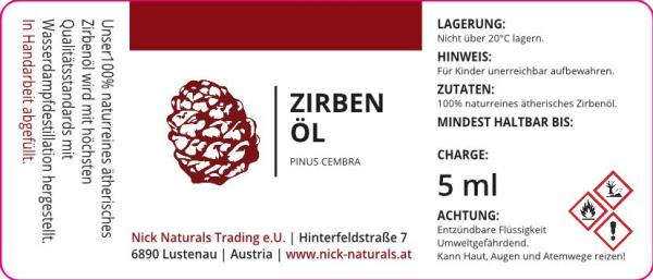 Zirbenöl Etikett